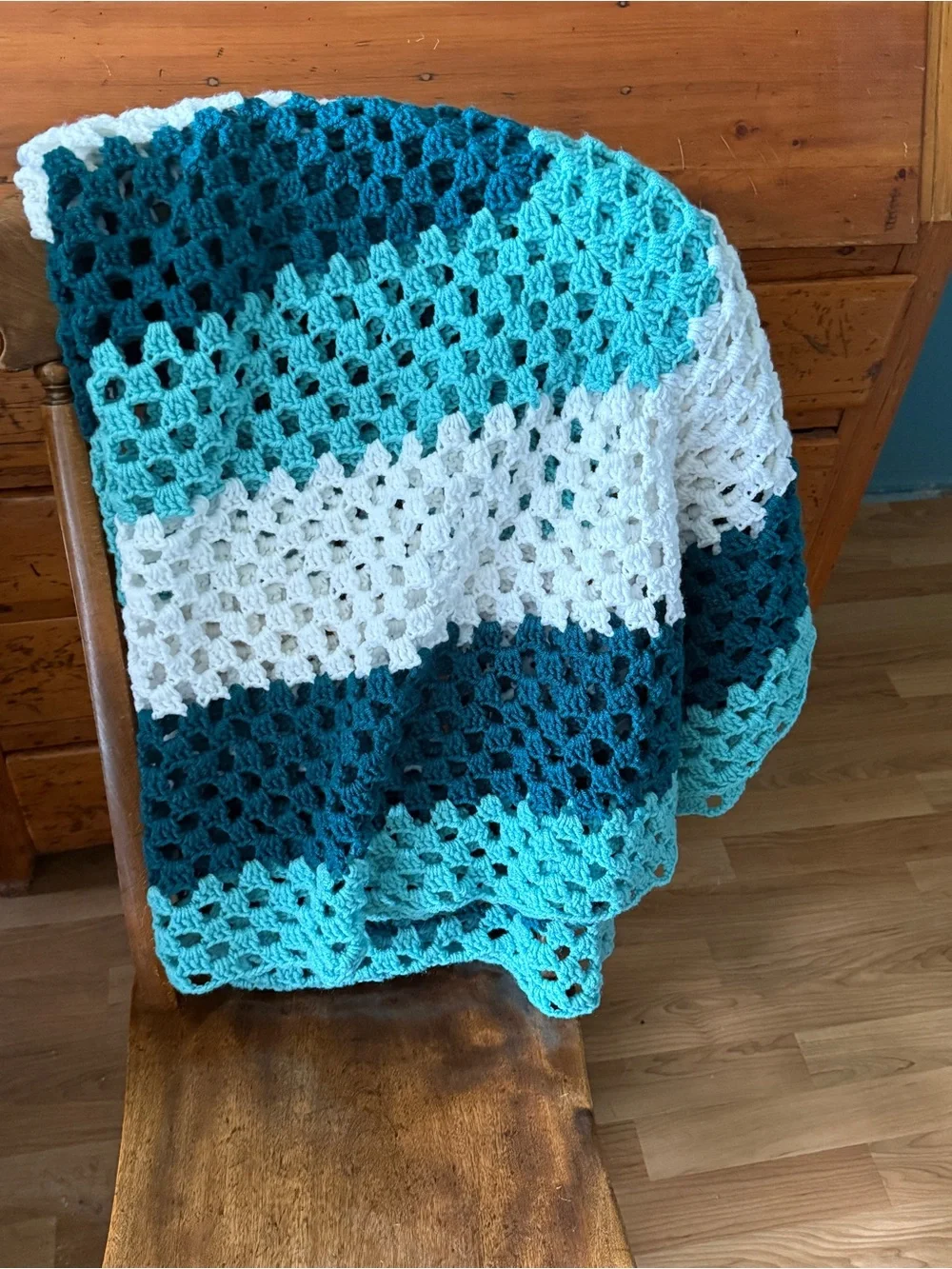 Vintage Handmade Giant Square Crochet Blanket 75x75